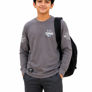 Kids Grey Full Sleeve Graphic T-Shirt for Boys | Soft Cotton Casual Wear