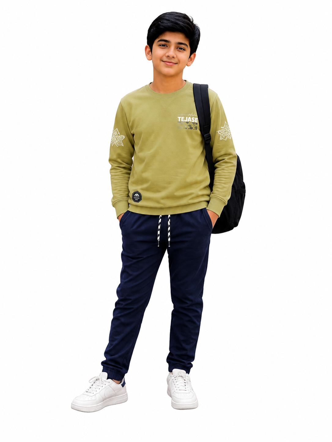 Grey full sleeve graphic t-shirt for boys — back view with print